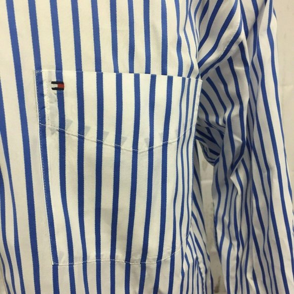 TOMMY HILFIGER Mens Casual Button Shirt L Blue White Striped L/S 80s - Picture 5 of 12